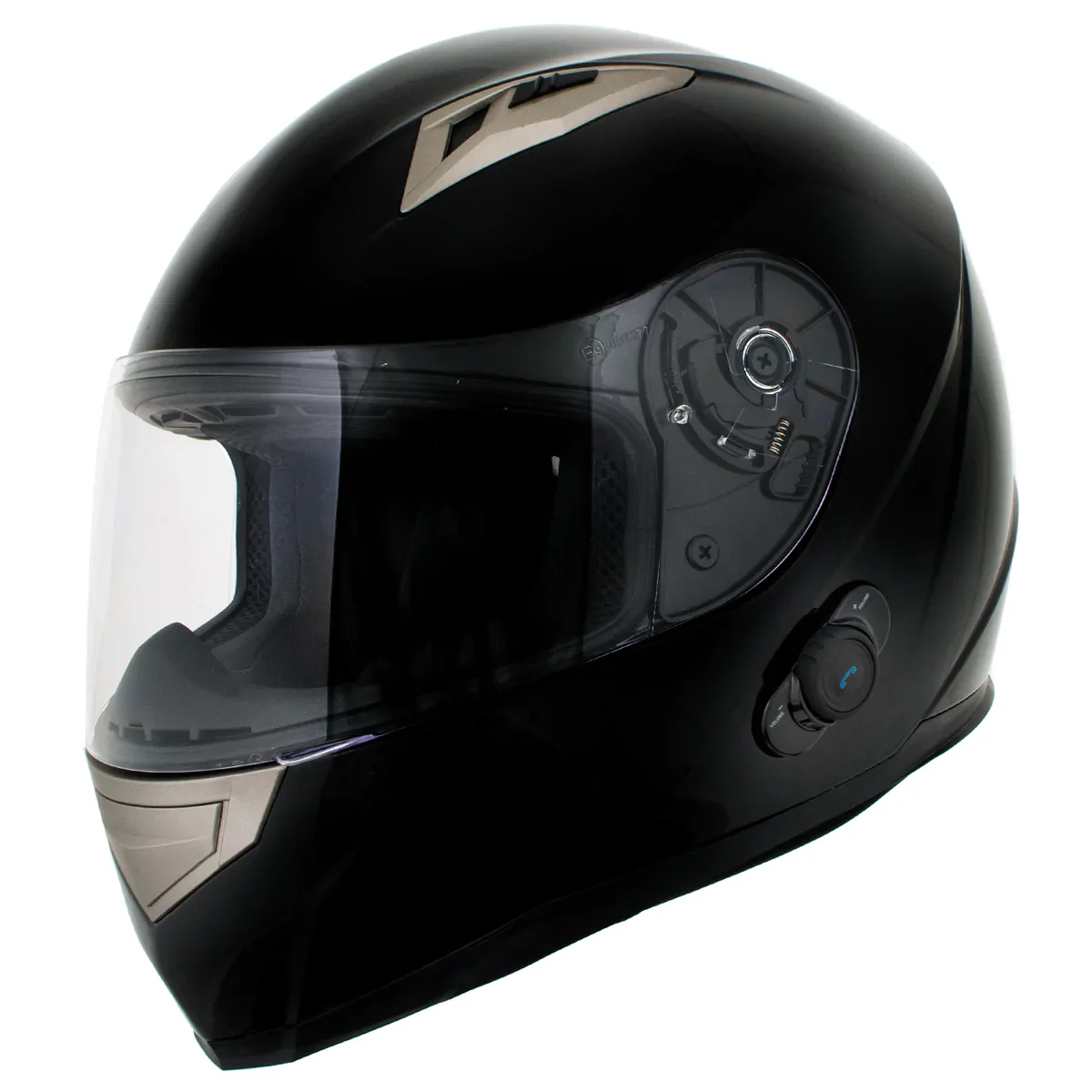 Image of Milwaukee Helmets H510 Gloss Black 'Chit-Chat' Black Full Face Motorcycle Helmet with Wireless Communication