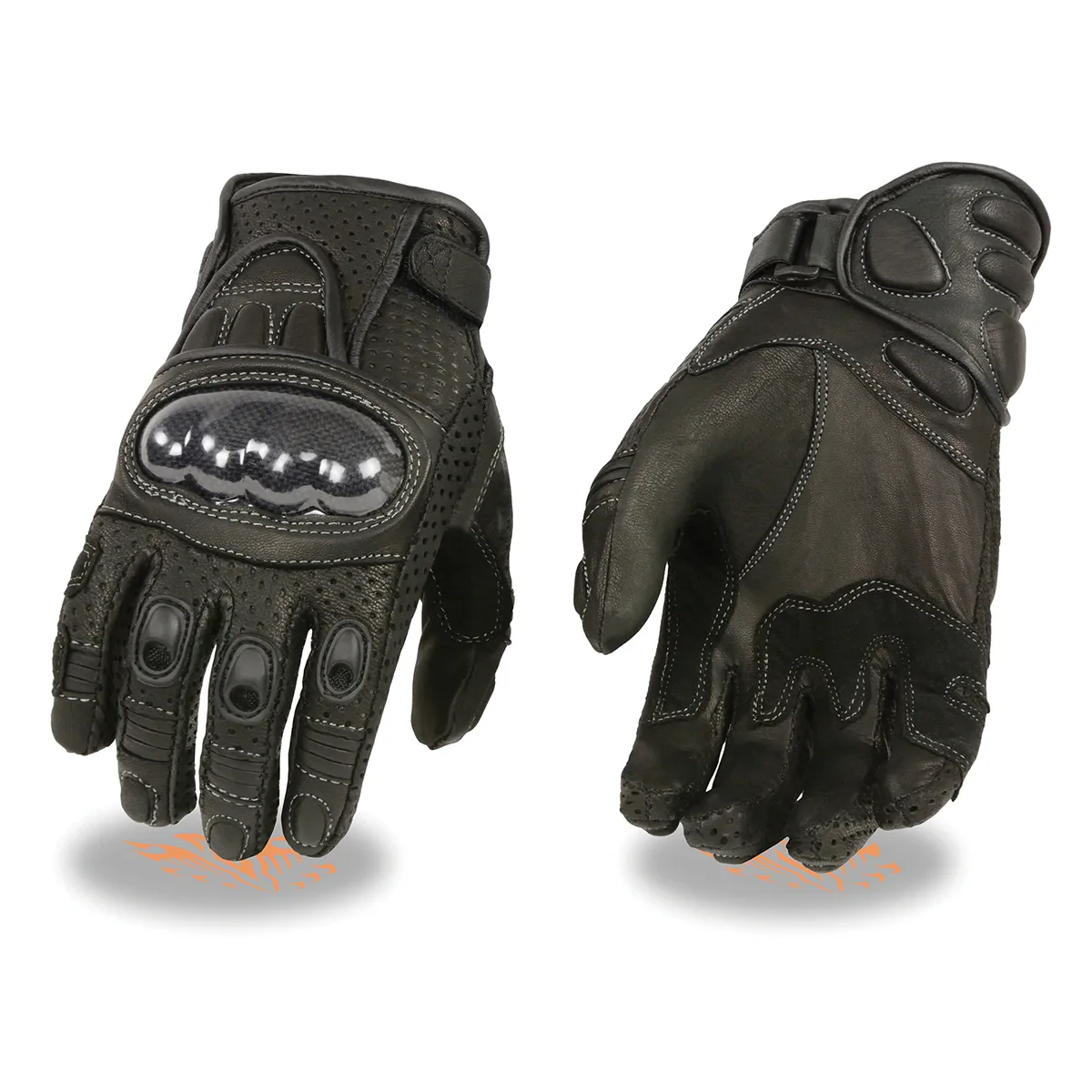 Image of Milwaukee Leather SH298 Men's 'Hard Knuckles' Black Perforated Leather Racing Gloves