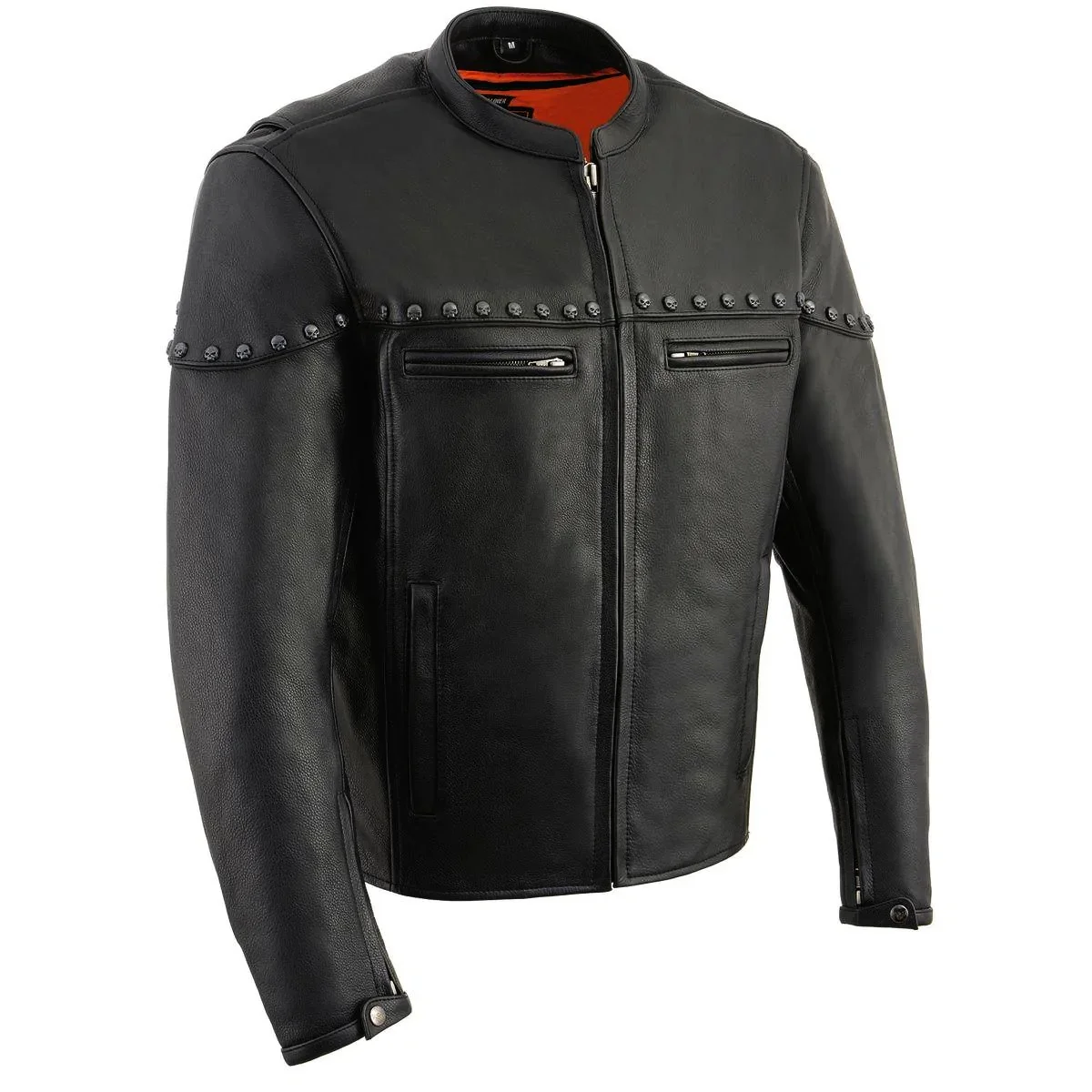 Image of Milwaukee Leather MLM1504 Men's Black ‘The Skelly Racer’ Premium Moto Leather Jacket