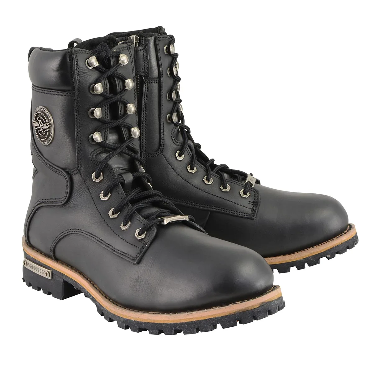 Image of Milwaukee Leather MBM9095 Men’s Classic Black Logger Lace-Up Boots with Side Zipper