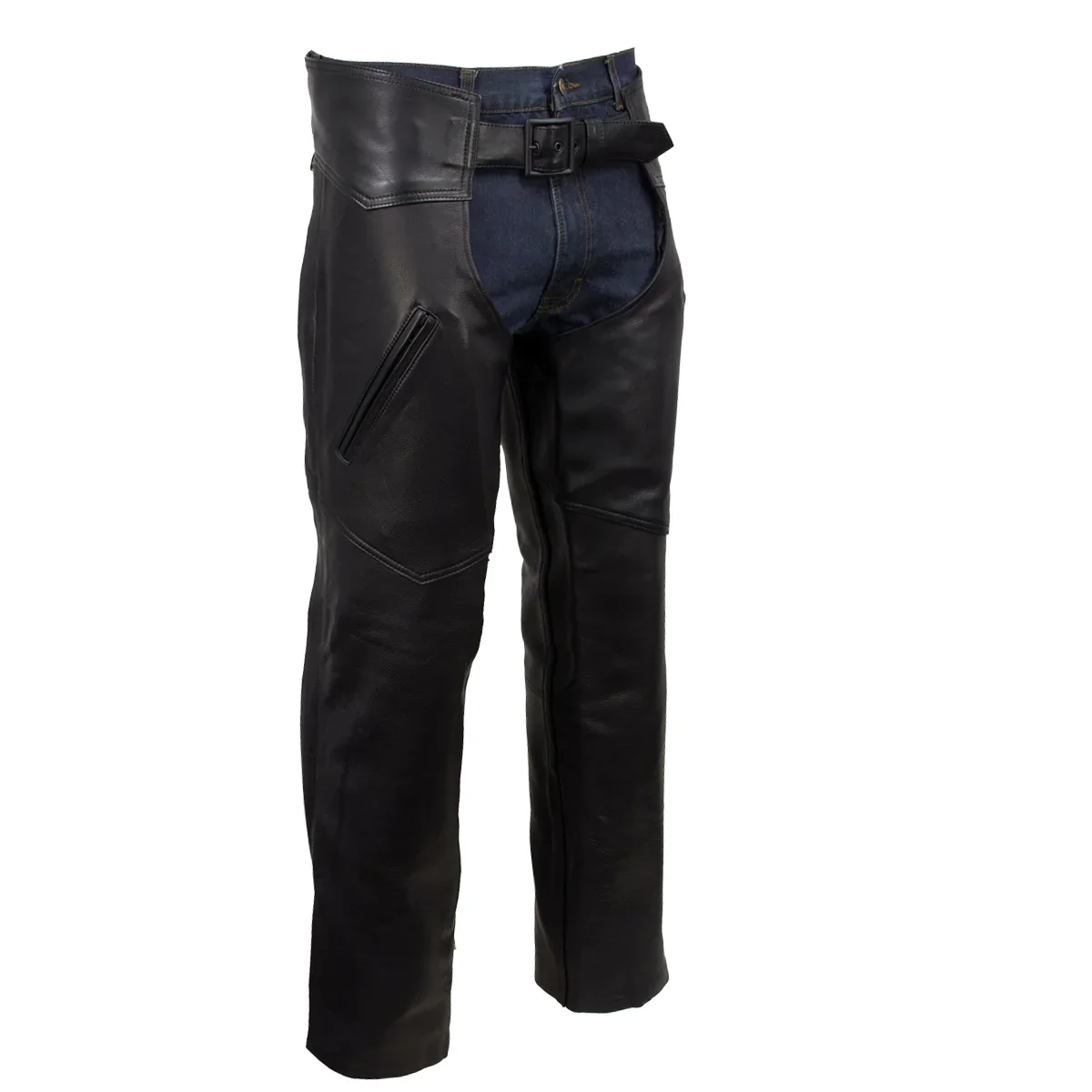 Image of Milwaukee Leather USA MADE MLCHM5001 Men's Black 'Cloak' Classic Premium Leather Motorcycle Chaps