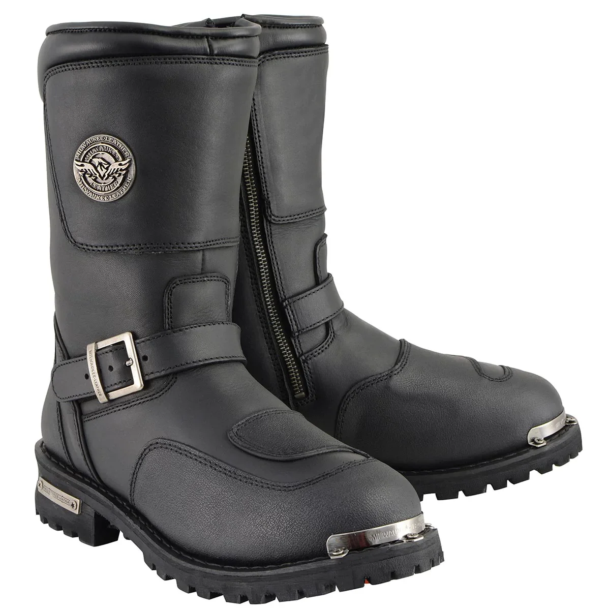 Image of Milwaukee Leather MBM9070 Men's Black Engineer Boots with Reflective Piping and Gear Shift Protection