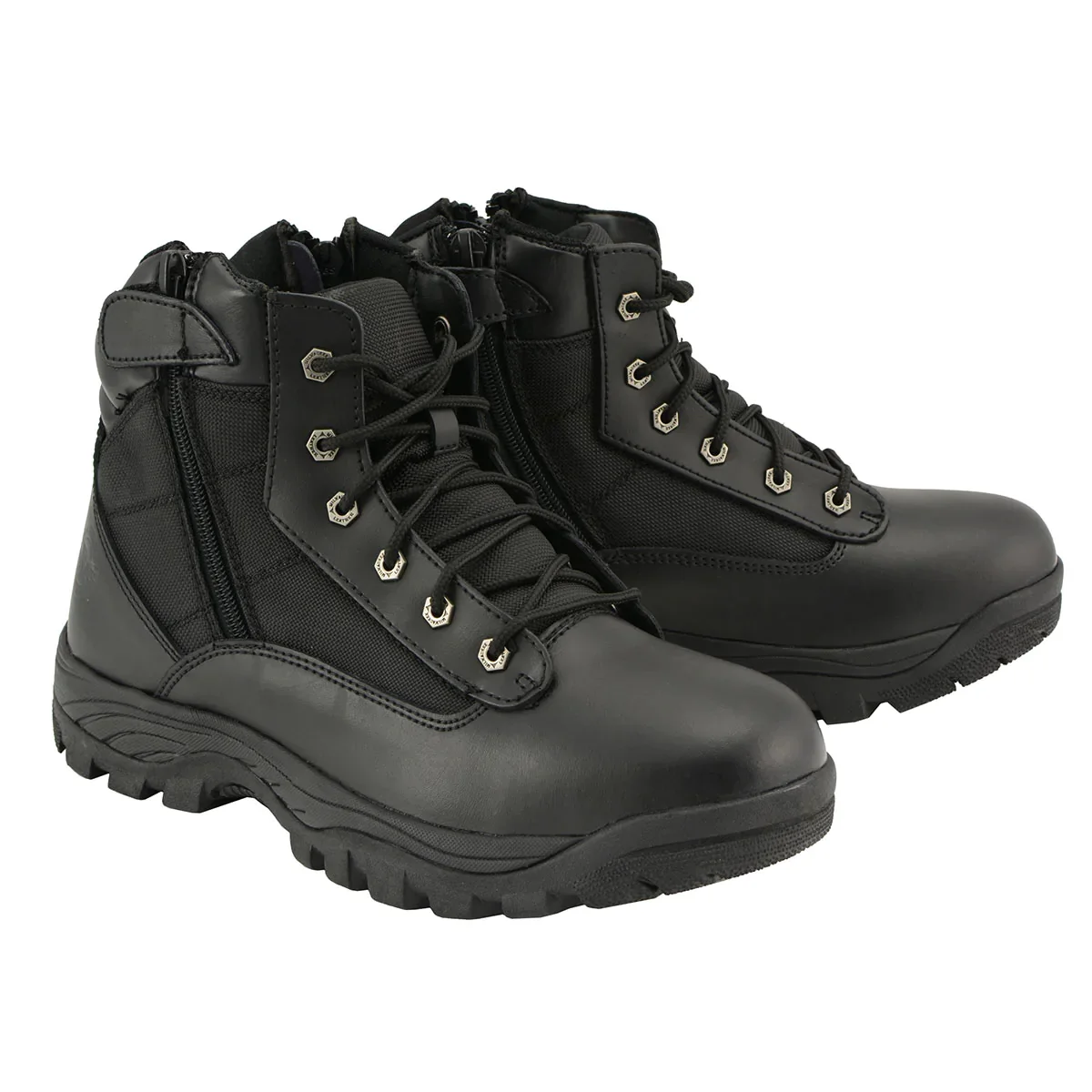 Image of Milwaukee Leather MBM9011 Men's 6-inch Black Leather Tactical Lace-Up Boots with Side Zipper Entry