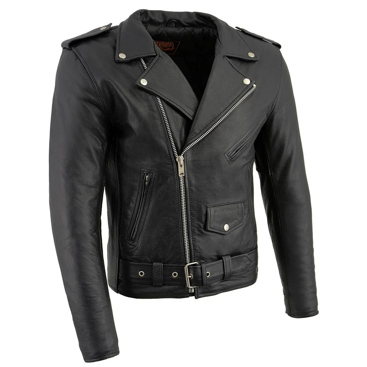 Image of Milwaukee Leather LKM1781 Men's “The Legend” Classic Police Style Black Leather Motorcycle Jacket