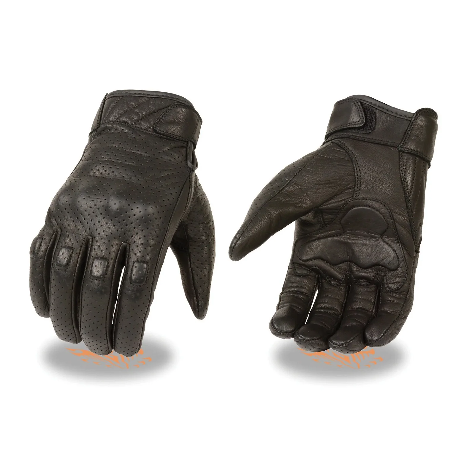 Image of Milwaukee Leather MG7500 Men's Black Perforated Leather Gloves with Rubberized Knuckles