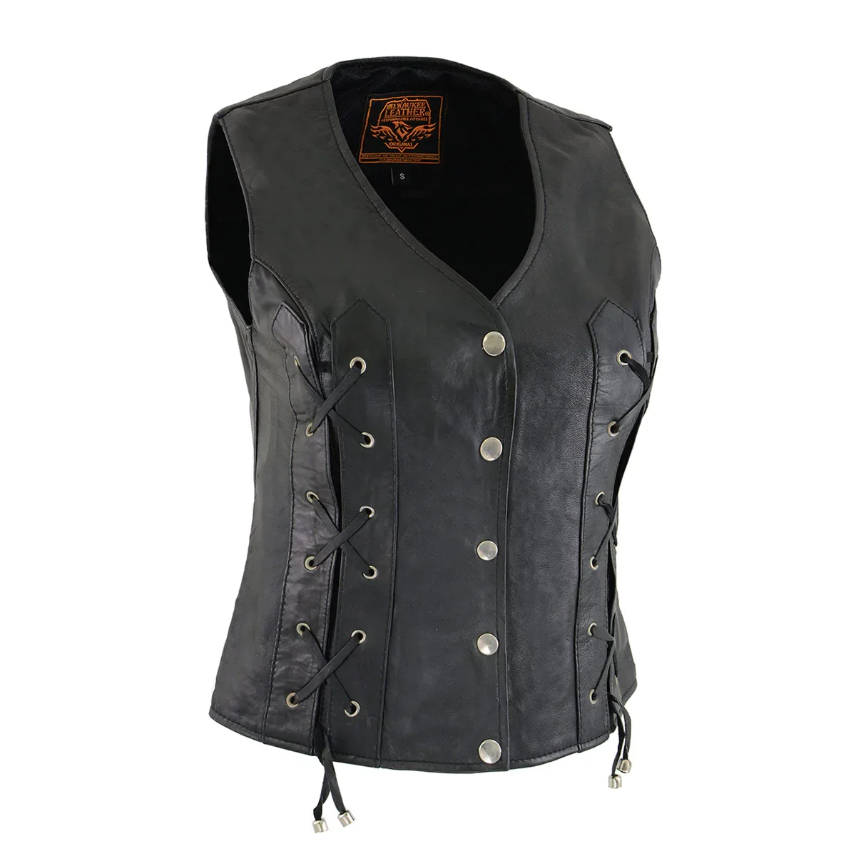 Image of Milwaukee Leather SH1216 Ladies Black Leather Vest with Front Laces