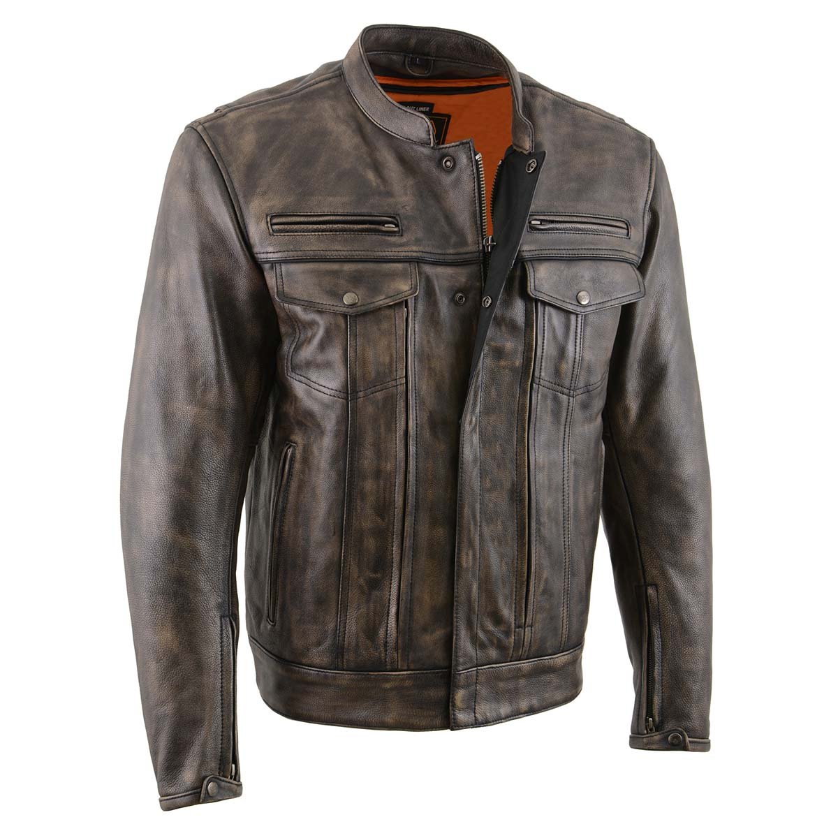 Image of Milwaukee Leather MLM1508 Men's Distress Brown Leather Jacket with Utility Pockets