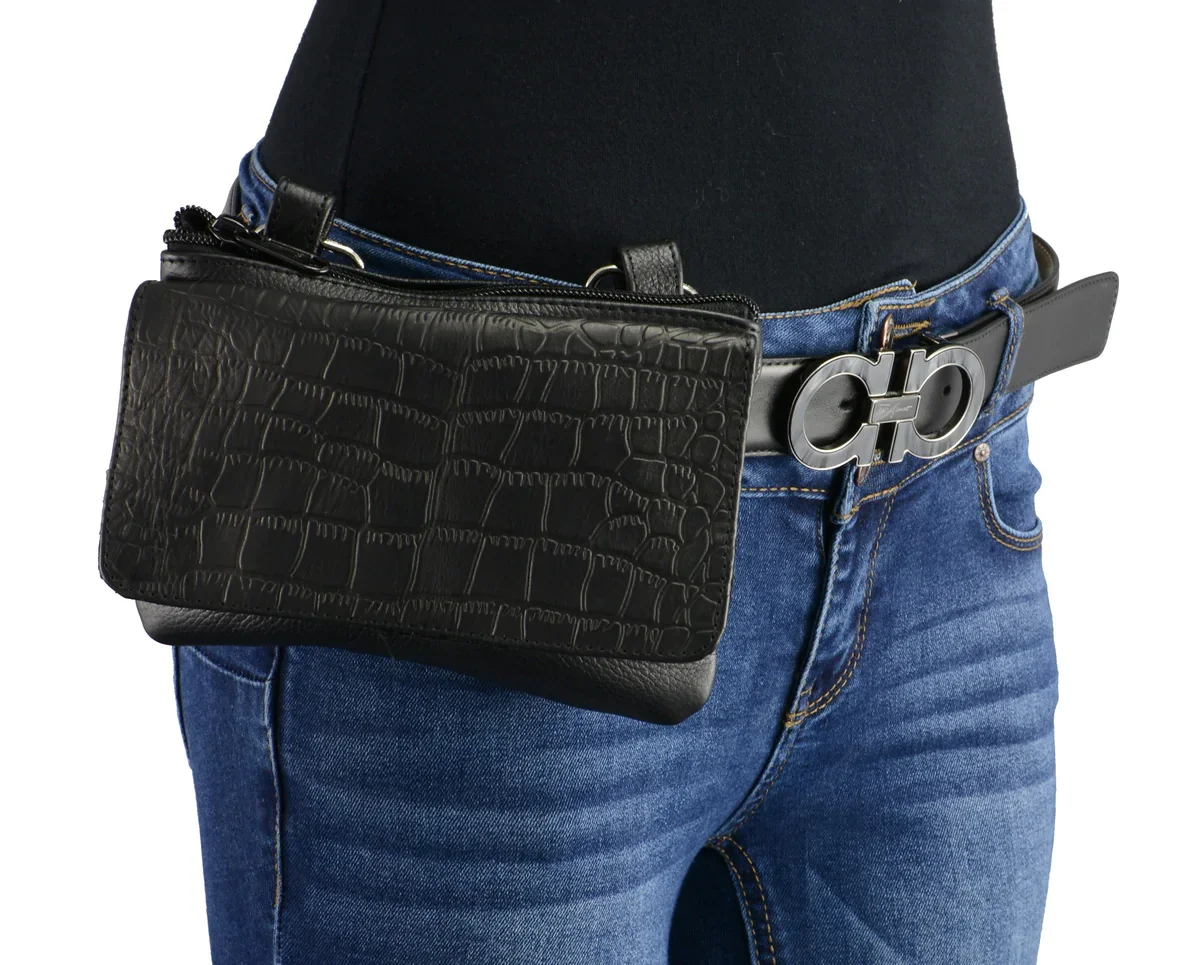 Image of Milwaukee Leather MP8854 Women's Black Leather Multi Pocket Belt Bag