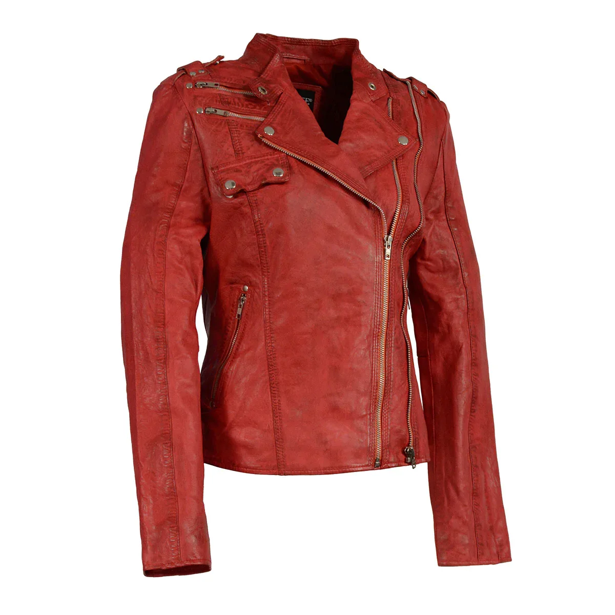Image of Milwaukee Leather SFL2845 Women's Distressed Red Leather Moto Jacket with Asymmetrical Zipper