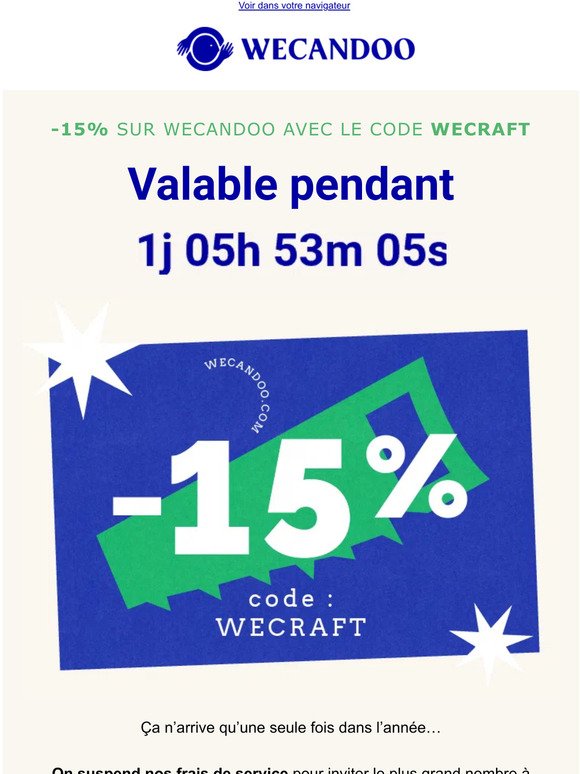 🙌 -15% pendant 24h avec le code WECRAFT