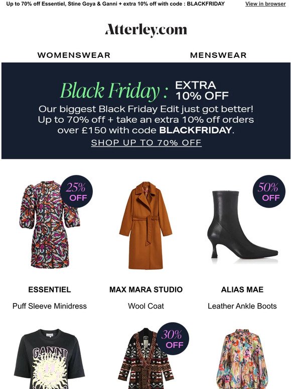 Starts now! Extra 10% off The Black Friday Edit