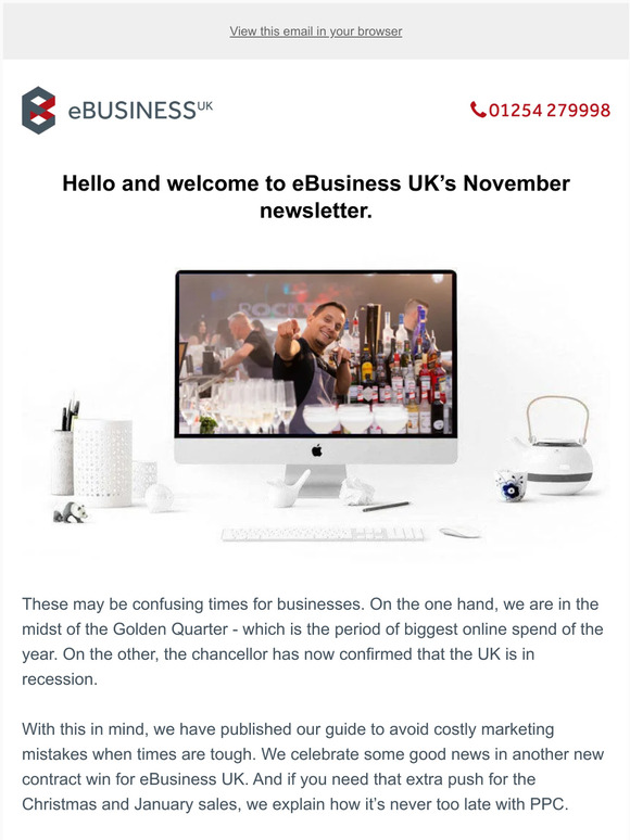 eBusiness newsletter: Costly Marketing Mistakes To Avoid During a Recession, the benefits of PPC and new contract wins