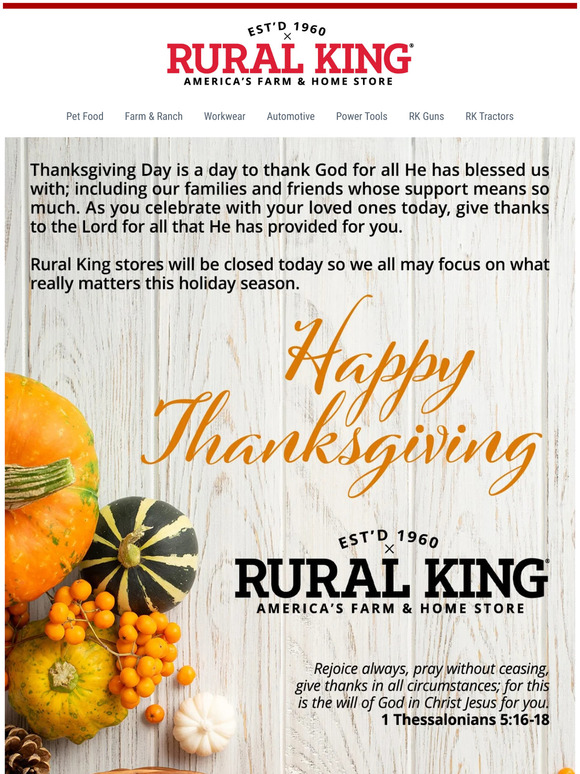 Rural Happy Thanksgiving From Rural King! Buy Online Today