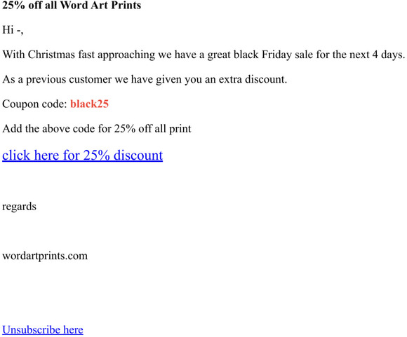 — - 25% off word art prints for Black Friday