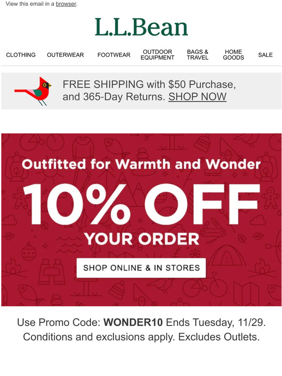 L.L.Bean Your Promo Code WONDER10 Milled