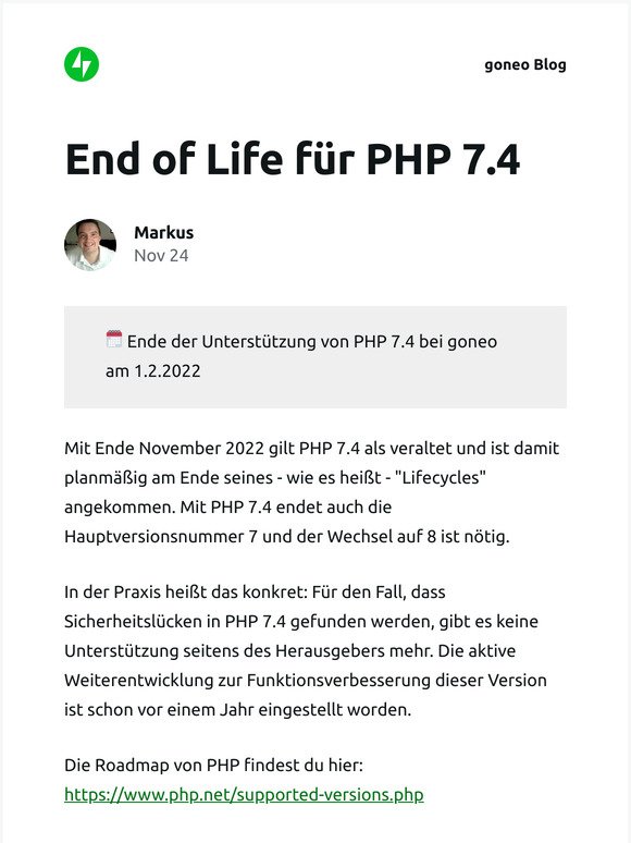 [Neuer Eintrag] End of Life für PHP 7.4