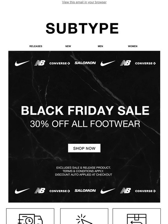 30% Off All Footwear - Black Friday Starts Now