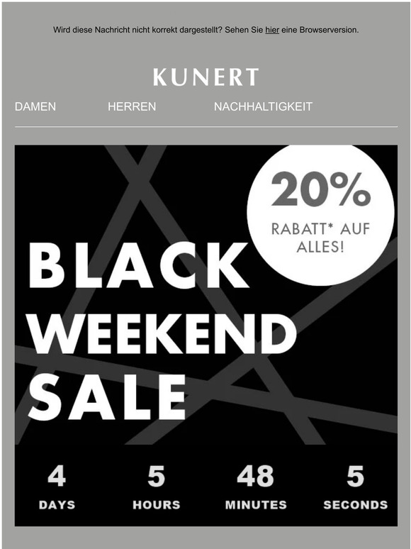 Jetzt 20% Rabatt beim Black Weekend Sale auf das gesamte Sortiment!