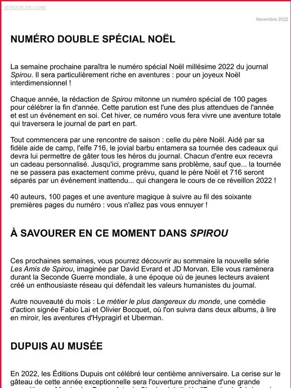 Des semaines riches en événements SPIROU