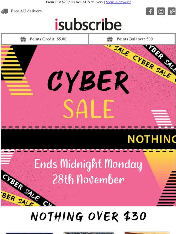 Cyber Sale continues! Nothing over $30!