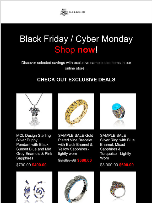 MCL Design Black Friday / Cyber Monday Savings with selected deep discounts and sample sale items*