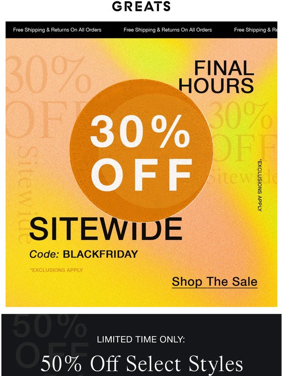 Final Hours: 30% Off Sitewide