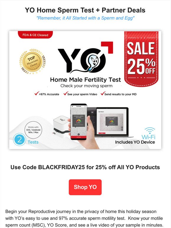 25% off YO Home Sperm Test + Partner Deals