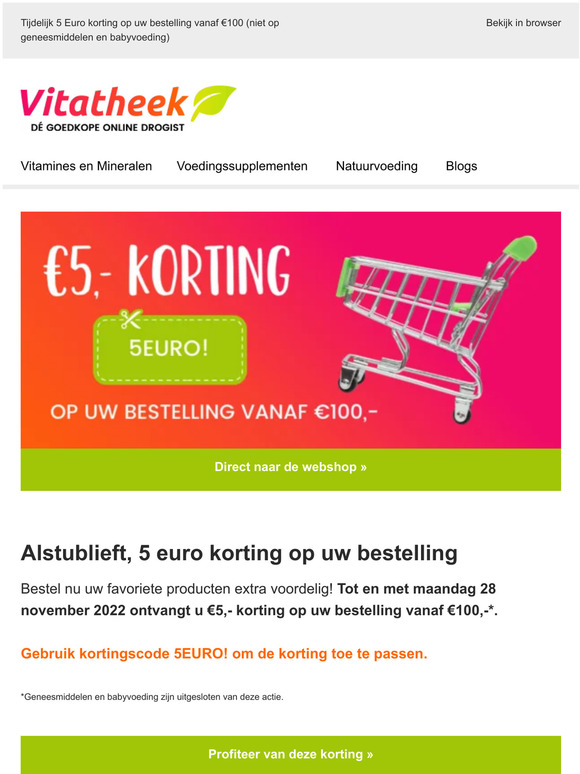 5 euro korting op uw bestelling bij Vitatheek