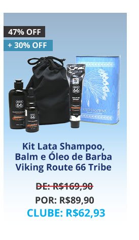 Kit Lata Shampoo, Balm e Óleo de Barba Viking Route 66 Tribe