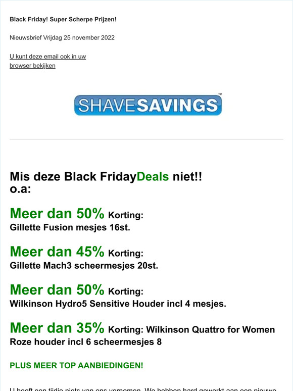 BLACK FRIDAY Deals! o.a Gillette Fusion mesjes 50% KORTING! Mach3 Meer dan 45%!  + meer SUPERDEALS!