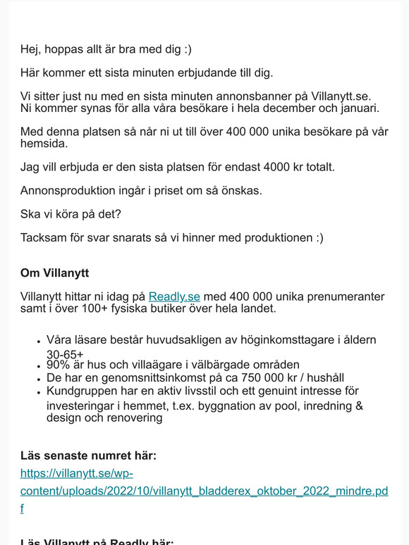 Sista minuten annonsbanner