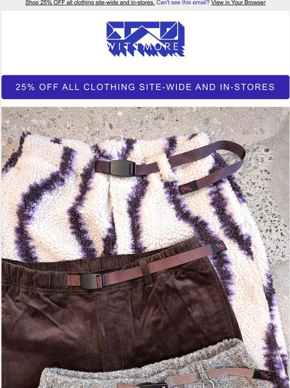 25% OFF all clothing site-wide and in-stores.