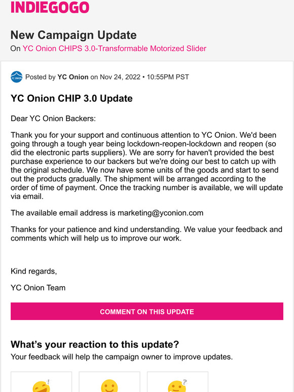 Indiegogo 📢 Update 11 from YC Onion CHIPS 3.0Transformable Motorized Slider Milled