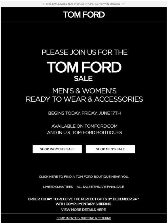 Tom Ford Email Newsletters: Shop Sales, Discounts, and Coupon Codes