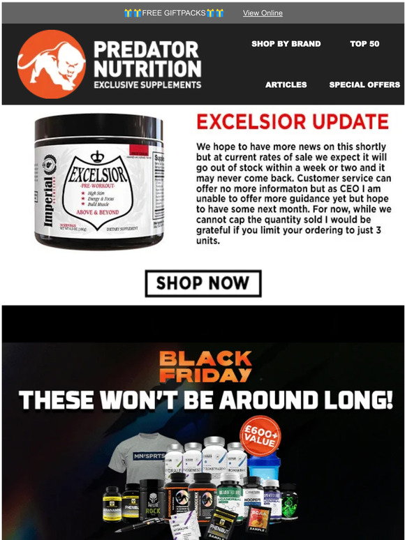 Predator Rescource Pack Predator Nutrition: Excelsior Notice + FREE GIft Packs Ending Soon | Milled