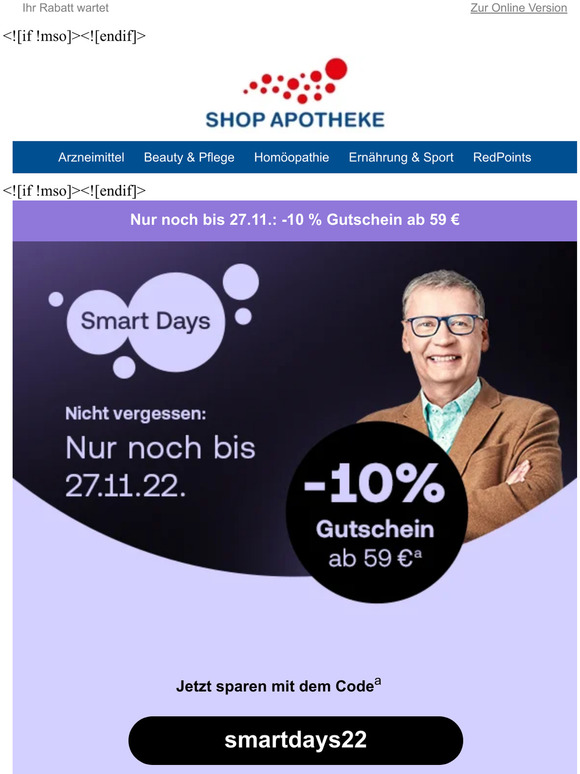 Shop-Apotheke: ? Nur noch 3 Tage: -10 % Gutschein ab 59 €! | Milled