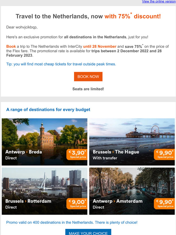 Flash sale: 75% off to the Netherlands