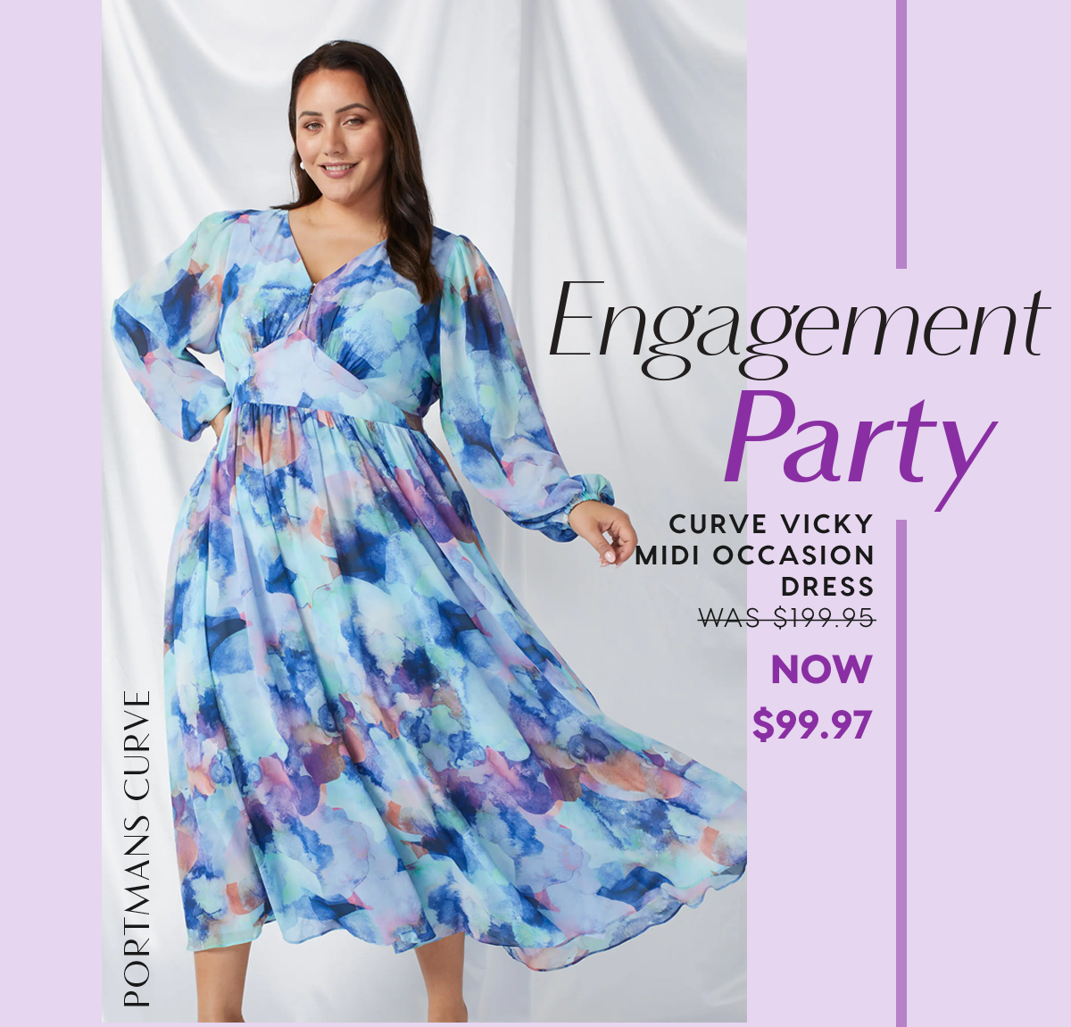 Engagement Party. Curve Vicky  Midi Occasion Dress WAS $199.95 NOW $99.97