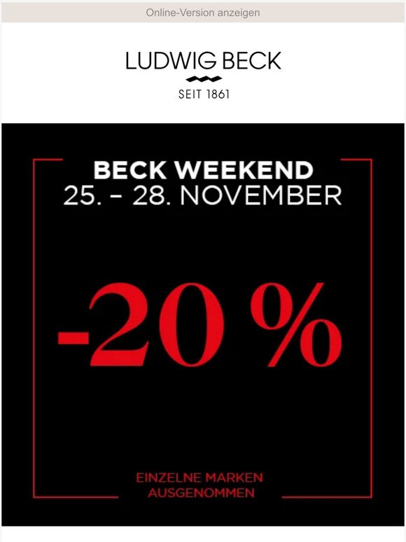 Beck Weekend: Jetzt 20 % Nachlass sichern