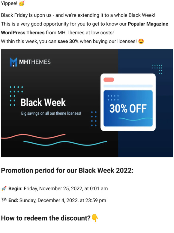 MH Themes's Black Week Deal 2022 - Great selection of themes, for little money!