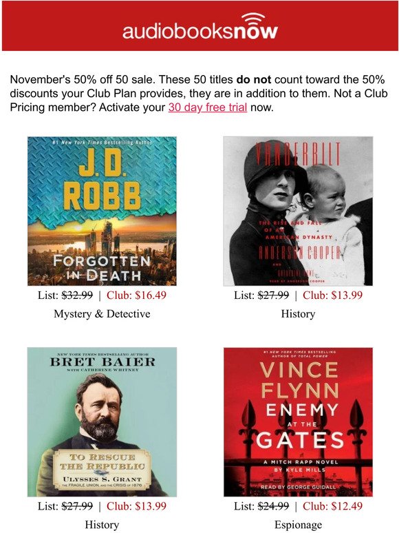 50% Off 50 Audiobooks - November - Ends Soon