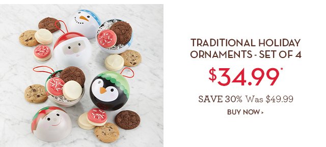 Traditional Holiday Ornaments - Set of 4