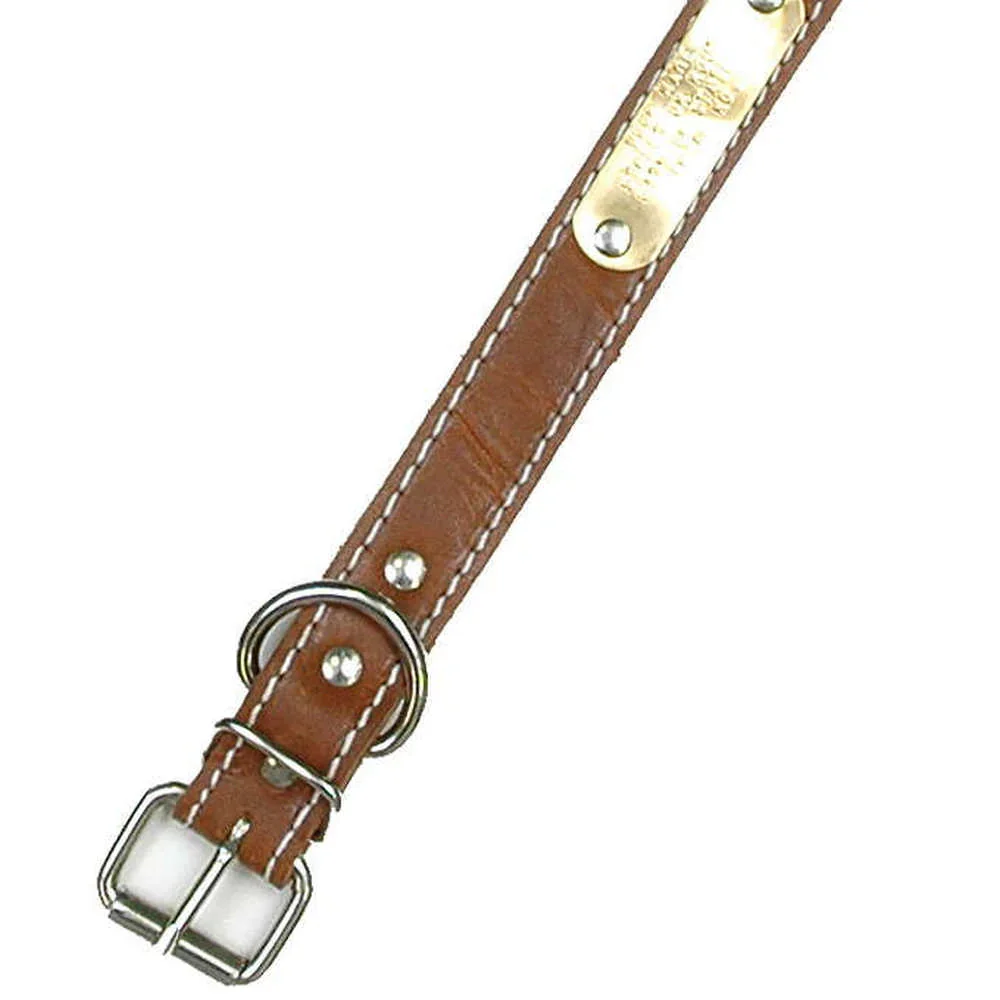 DOUBLE PLY 1" WIDE STITCHED LEATHER DOG COLLAR - D-RING BEHIND BUCKLE