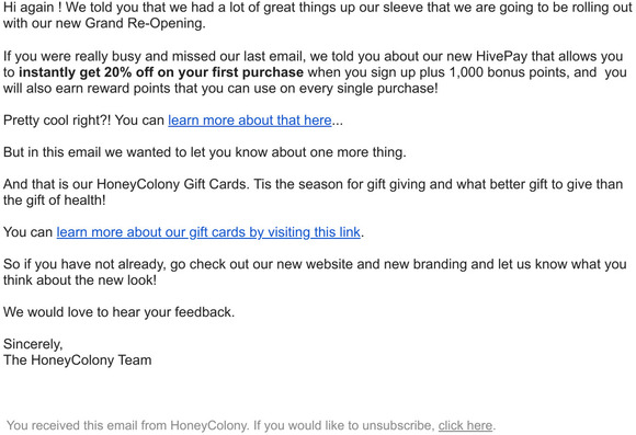HoneyColony Gift Cards Are Live!