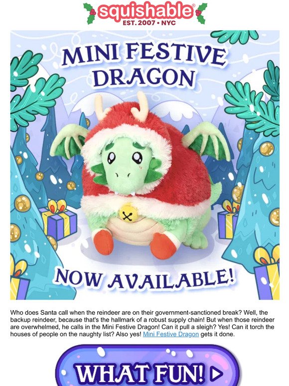 Squishable: The Festive Dragon has just landed from the North Pole ...