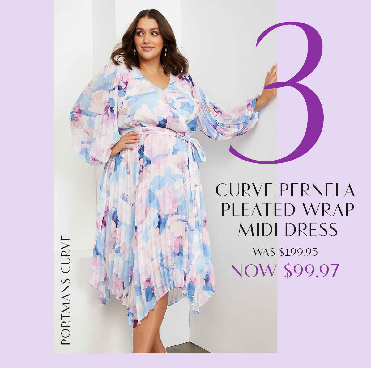 3 Curve Pernela  Pleated Wrap  Midi Dress  was $199.95 Now $99.97