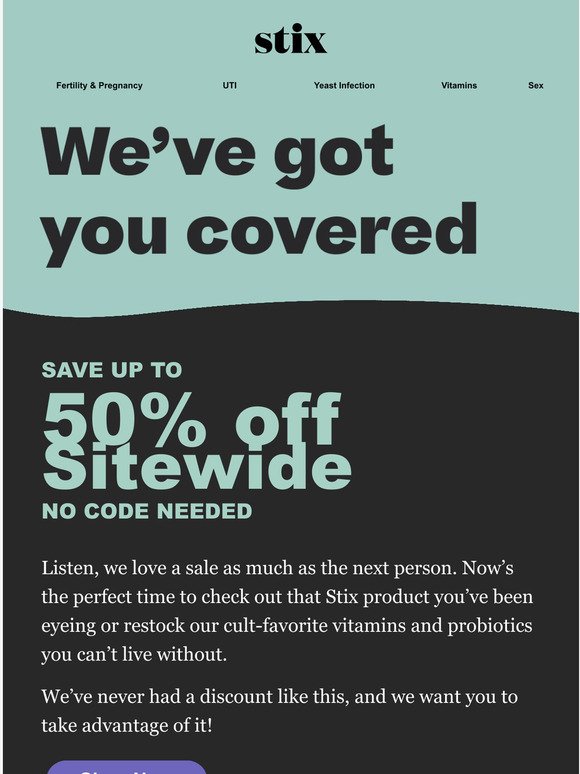 Save up to 50% off sitewide