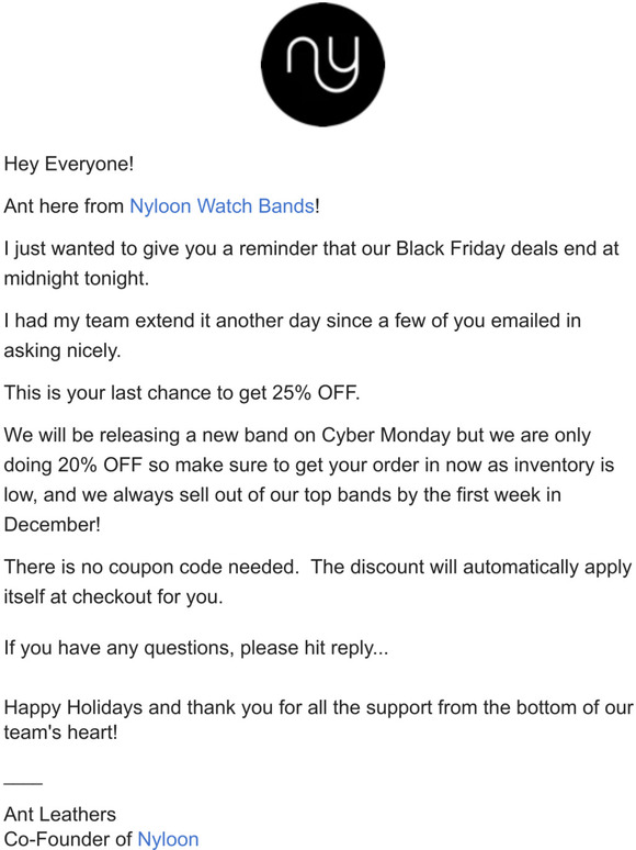 Our Black Friday 25% OFF Extended until tonight..