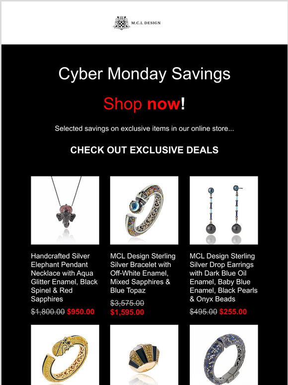 MCL Design Cyber Monday Savings with selected deep discounts and sample sale items*