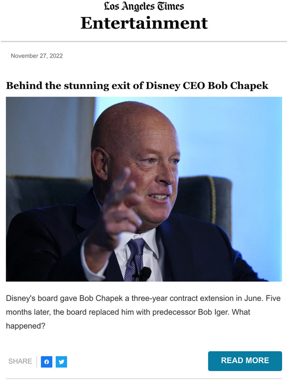 Los Angeles Times: Behind The Stunning Exit Of Disney CEO Bob Chapek ...